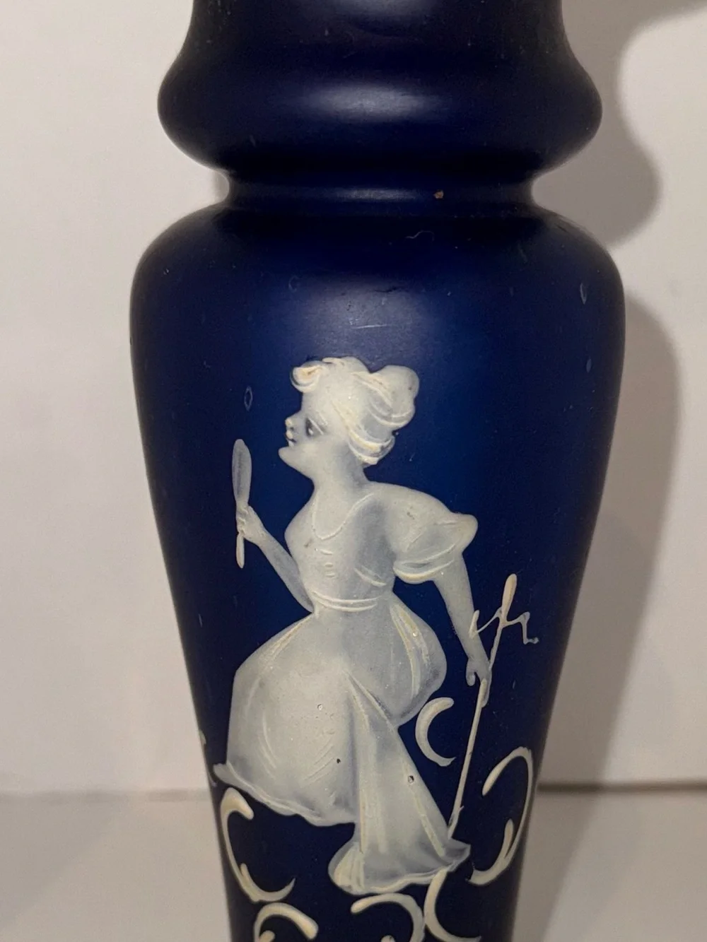 Classic Navy Blue Decorative Vase with White Cameo Motif